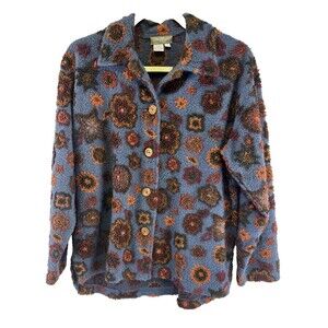 The Territory Ahead Fleece Button Down High Low Collared Floral Medium Petite